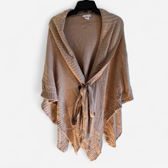New York & Company Tan Poncho with Tie Front One Size Womens Sweater - Picture 2 of 7